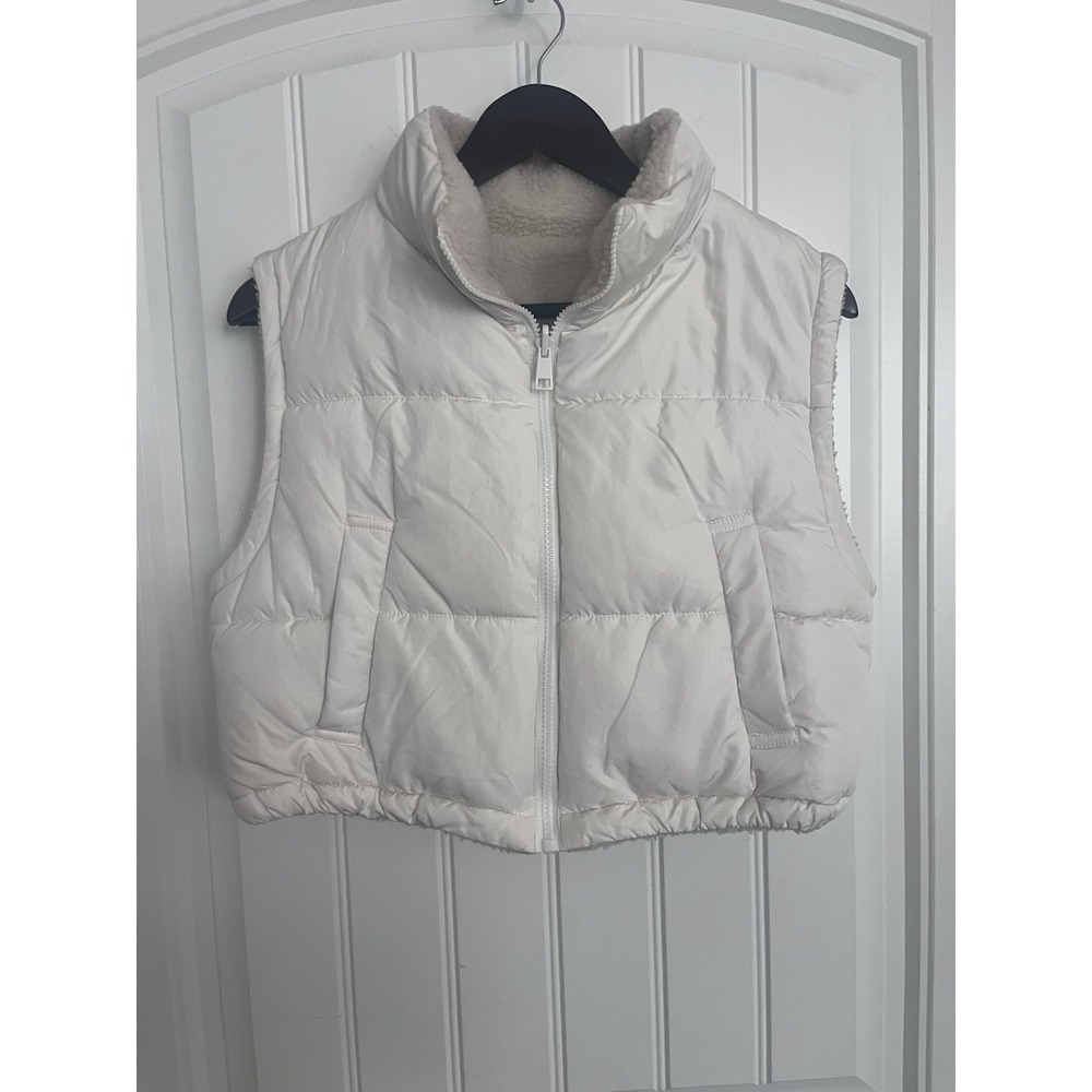 Double Zero Cream Puffer Vest Large Cropped‎ Sherpa Lined Women's Small 423
